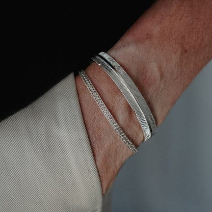 Zyan Gems | Adjustable Feather Style Bangle/kadaa/Handcuff for Men & Boys |  Sterling Silver Bracelet
