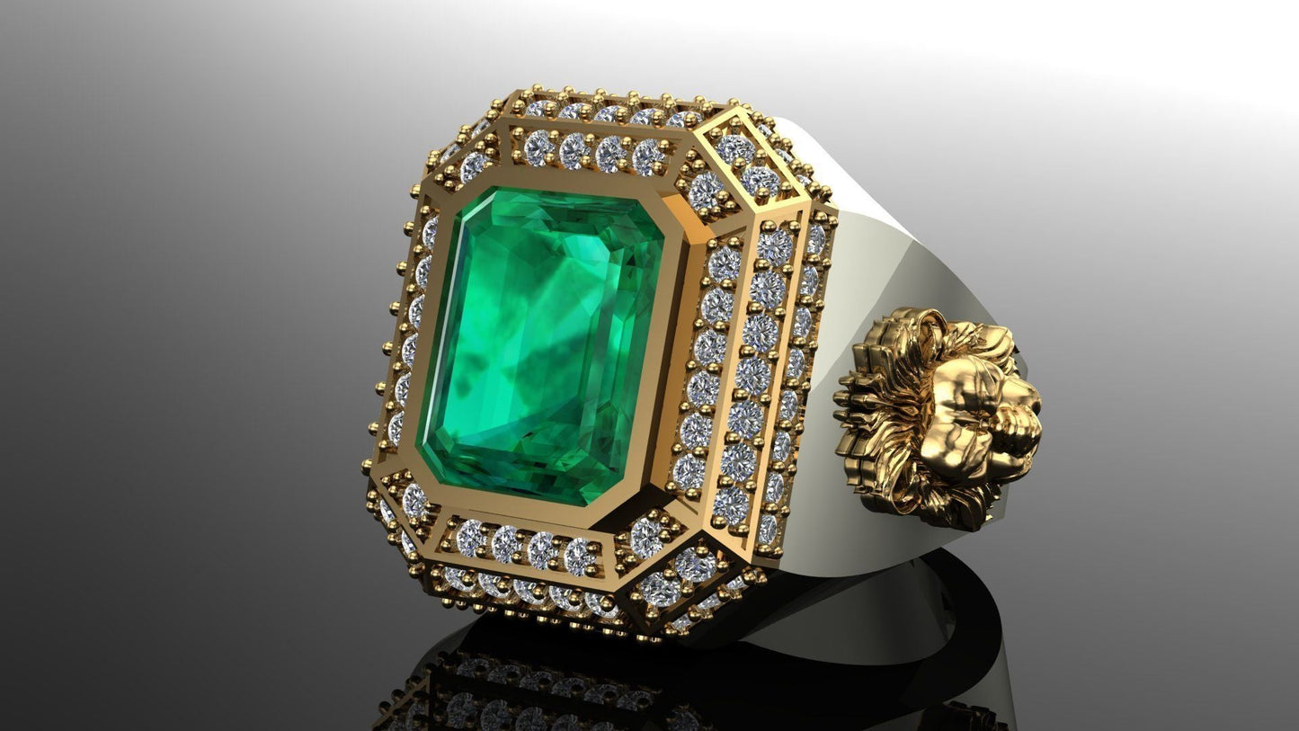 Zyan Gems | Unique Designed Turkish Style Ring with Emerald with lion Face |  Sterling Silver Oxidized Ring