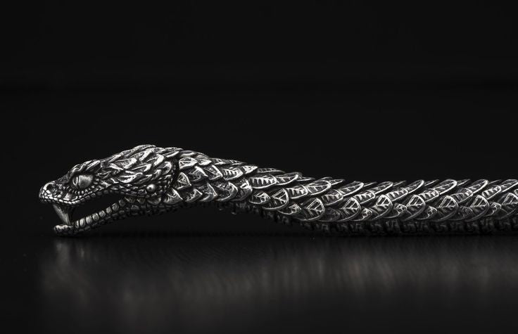 12mm wide, Unique Oxidized Snake Bracelet |  Sterling Silver Oxidized Bracelet | Unisex
