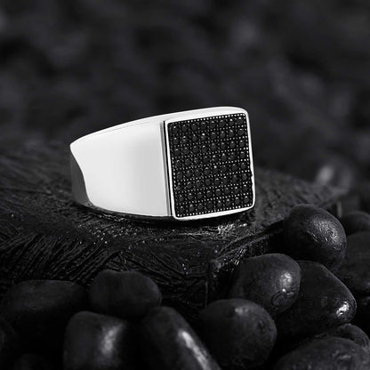 Zyan Gems | Exclusive Classic Signet Statement Ring Studded with Black Zircons, Sterling Silver  Ring | Jewellery for Men