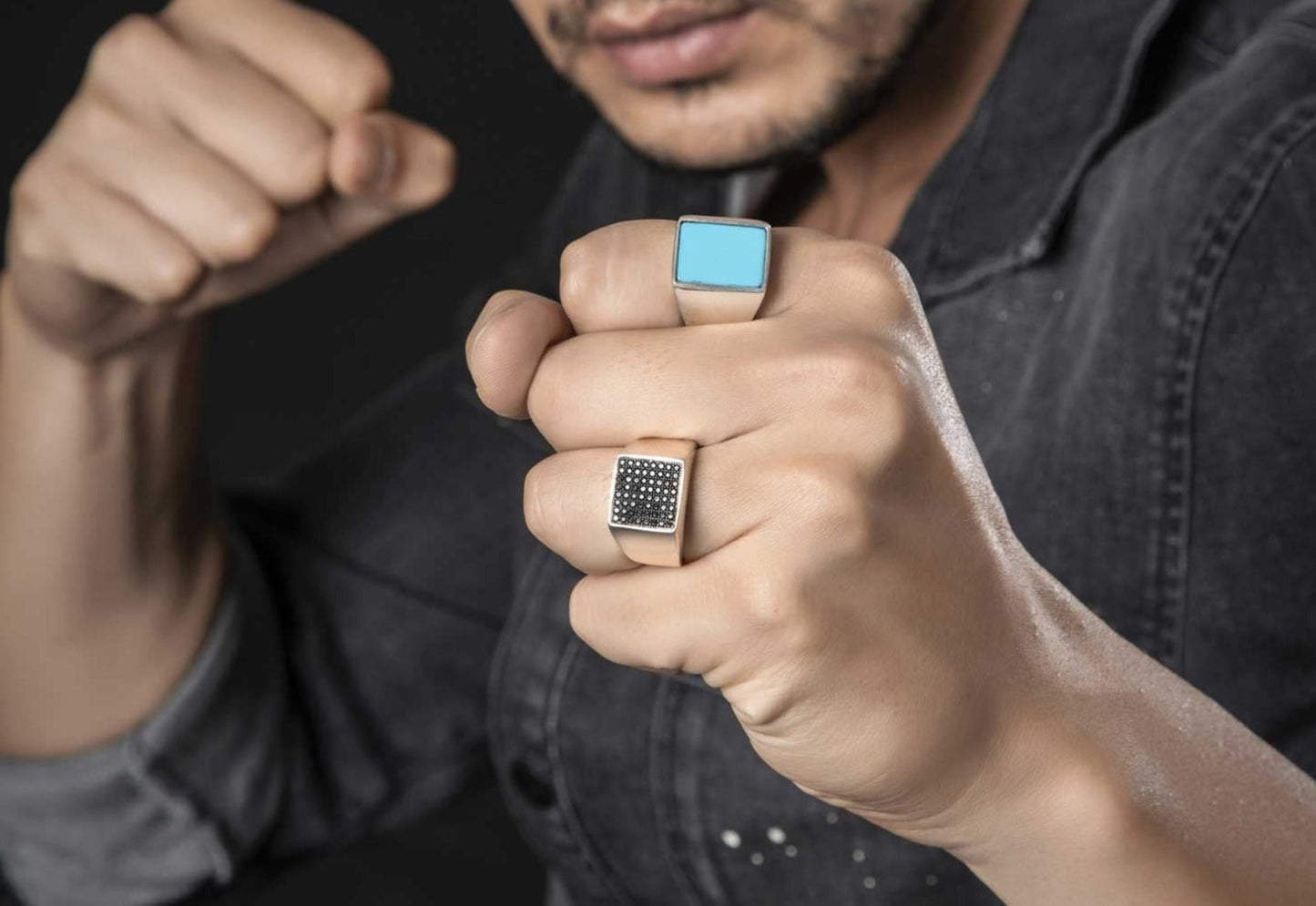 Zyan Gems | Exclusive Classic Signet Statement Ring Studded with Black Zircons, Sterling Silver  Ring | Jewellery for Men