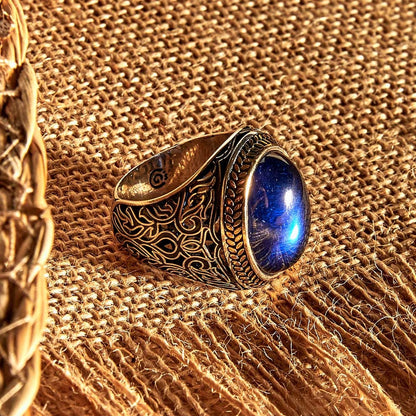 Zyan Gems | Unique Turkish Style Ring with Blue S Sapphire |  Sterling Silver Oxidized Ring