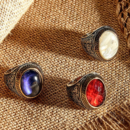 Zyan Gems | Unique Turkish Style Ring with Blue S Sapphire |  Sterling Silver Oxidized Ring