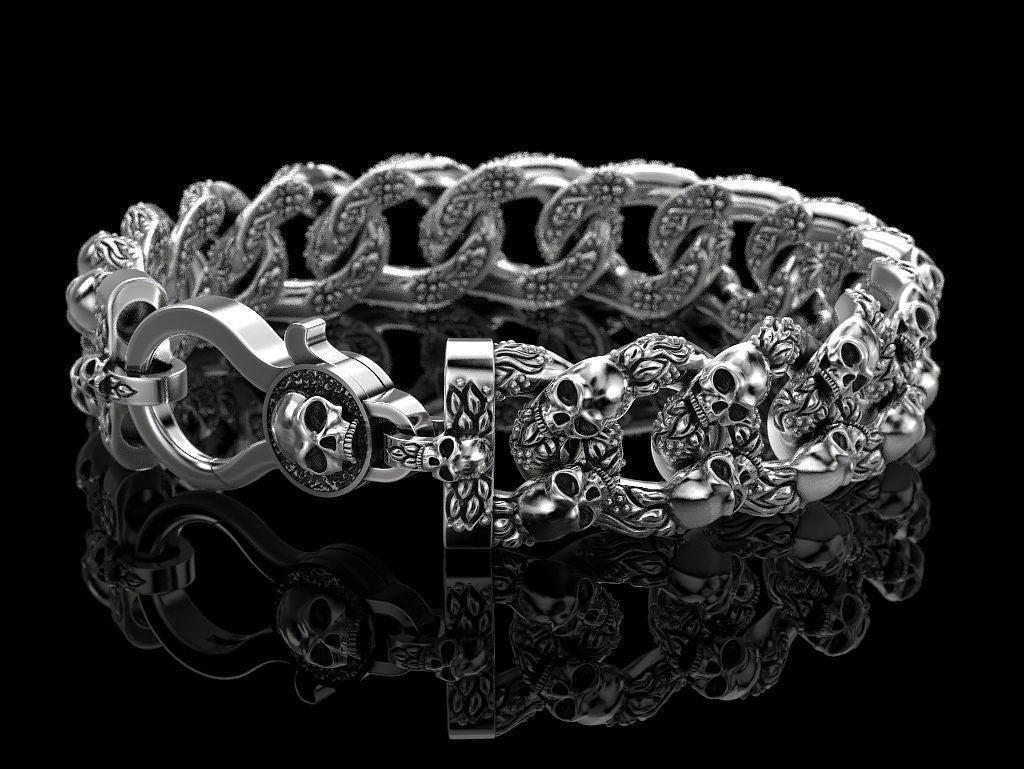 Zyan Gems | Unique Designed Skull Bracelet for Men | Biker Bracelet for Men |  Sterling Silver Bracelet