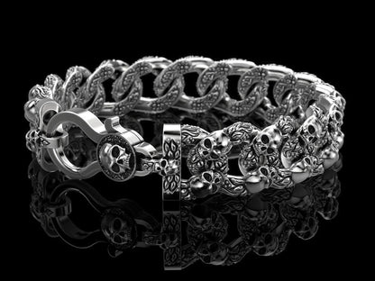 Zyan Gems | Unique Designed Skull Bracelet for Men | Biker Bracelet for Men |  Sterling Silver Bracelet