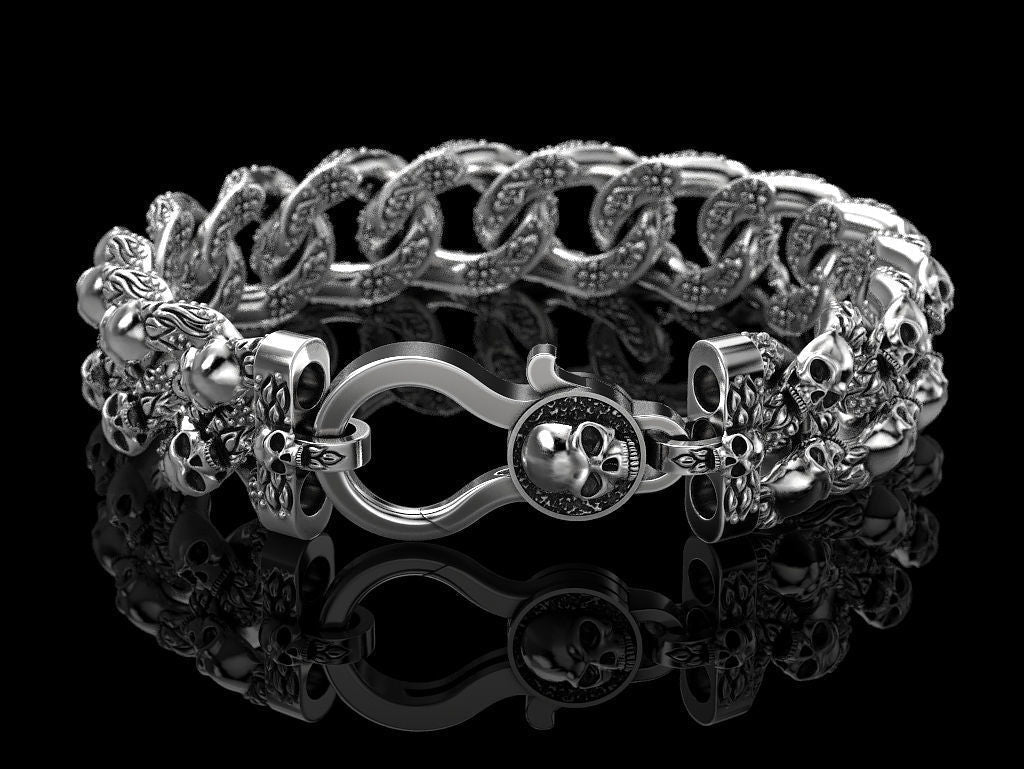 Zyan Gems | Unique Designed Skull Bracelet for Men | Biker Bracelet for Men |  Sterling Silver Bracelet