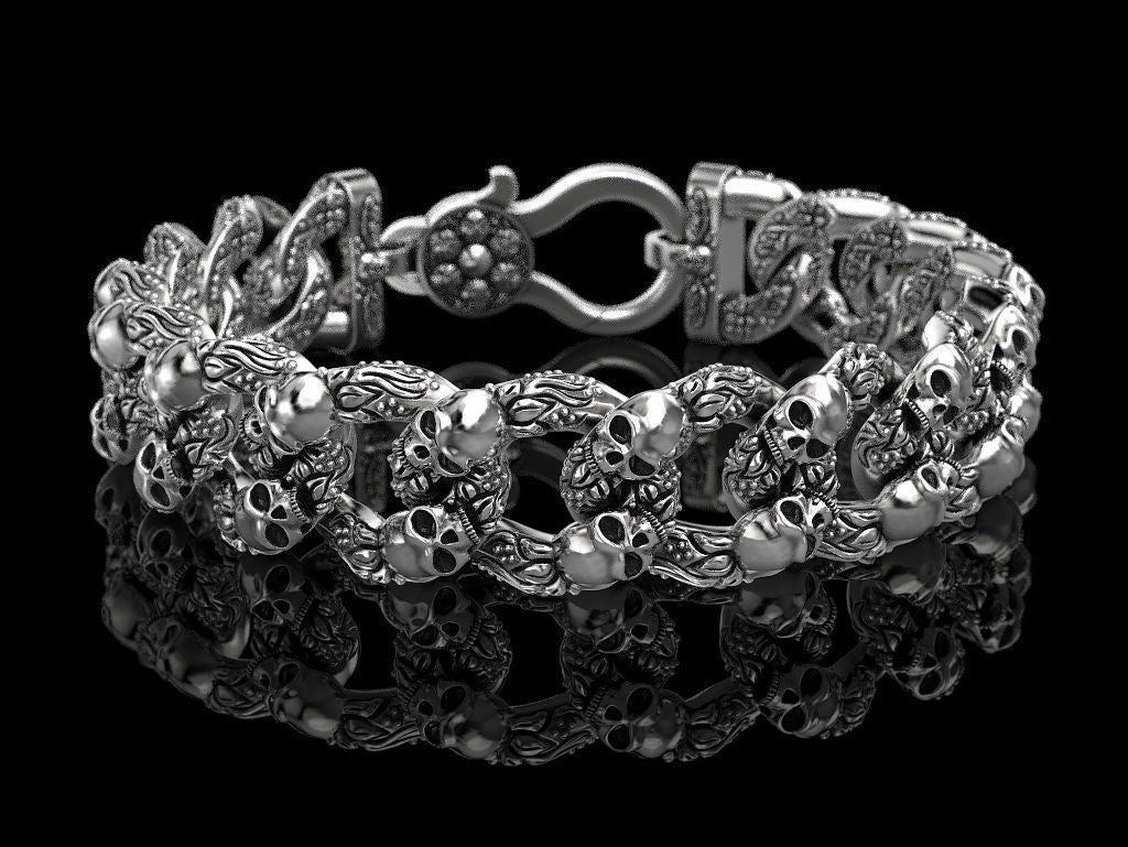 Zyan Gems | Unique Designed Skull Bracelet for Men | Biker Bracelet for Men |  Sterling Silver Bracelet