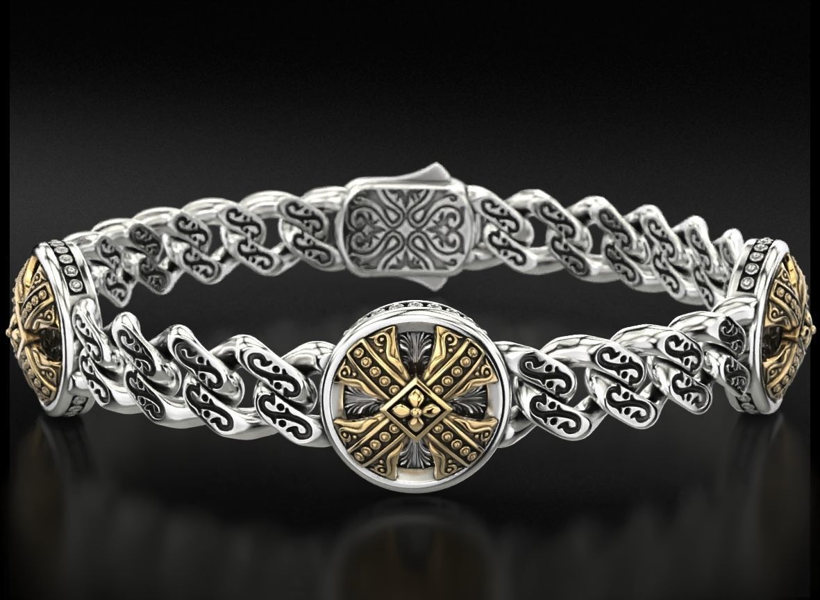 Zyan Gems | Unique Antique Cross Designed Bracelet for Men |  Oxidized Silver Bracelet