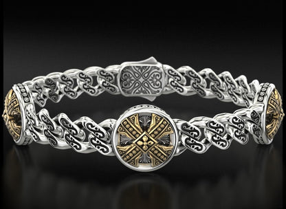 Zyan Gems | Unique Antique Cross Designed Bracelet for Men |  Oxidized Silver Bracelet