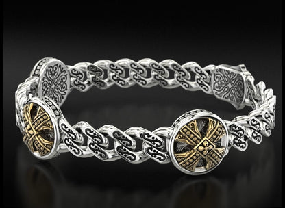 Zyan Gems | Unique Antique Cross Designed Bracelet for Men |  Oxidized Silver Bracelet