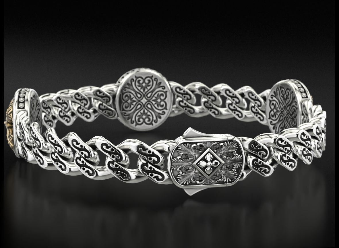 Zyan Gems | Unique Antique Cross Designed Bracelet for Men |  Oxidized Silver Bracelet