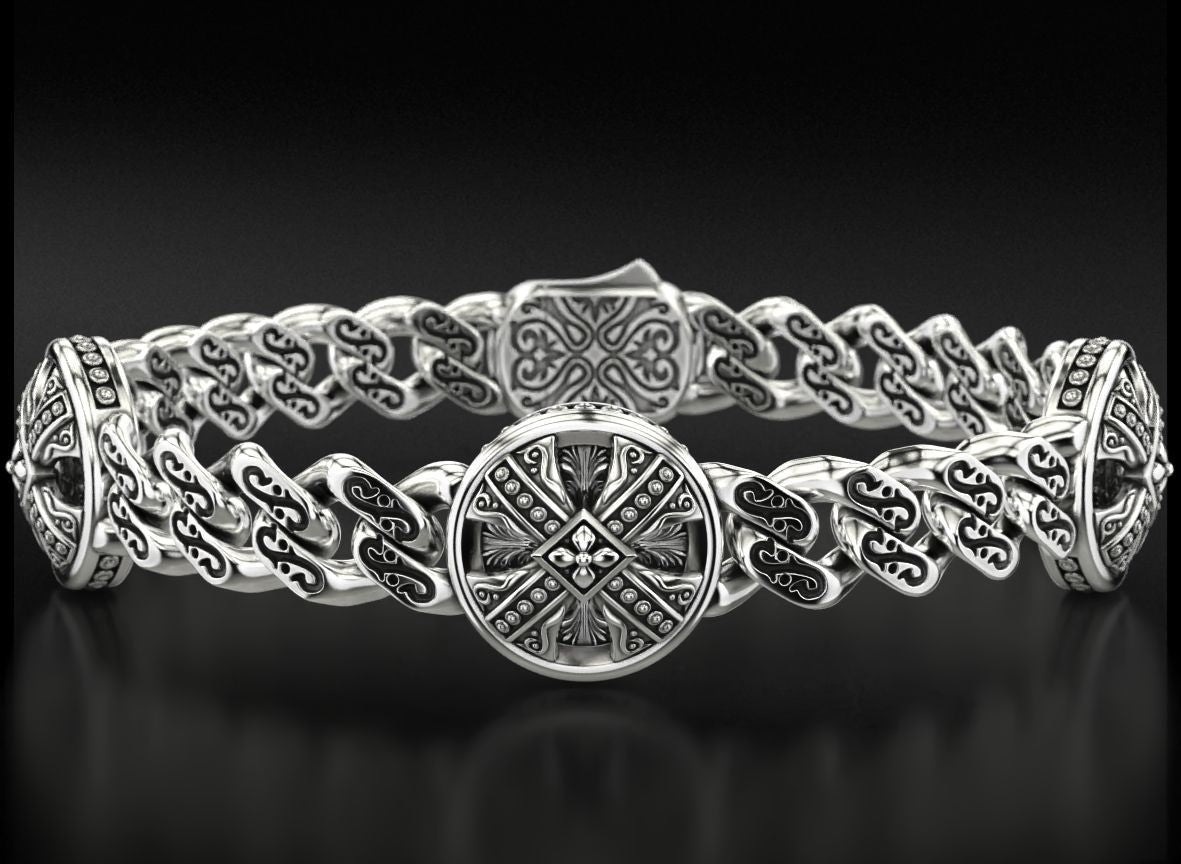 Zyan Gems | Unique Antique Cross Designed Bracelet for Men |  Oxidized Silver Bracelet