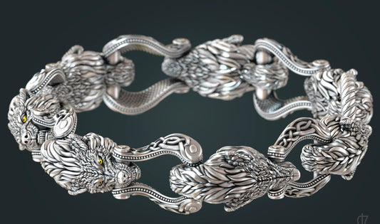 Zyan Gems | Unique Designed Wolf Bracelet for Men |  Sterling Silver Bracelet