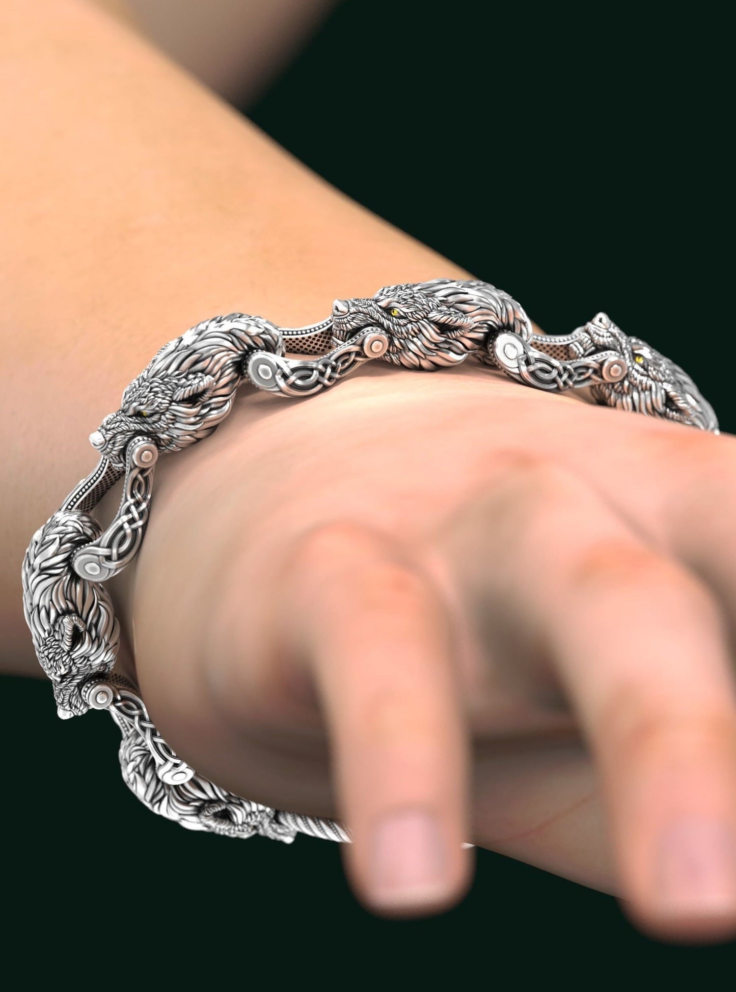 Zyan Gems | Unique Designed Wolf Bracelet for Men |  Sterling Silver Bracelet