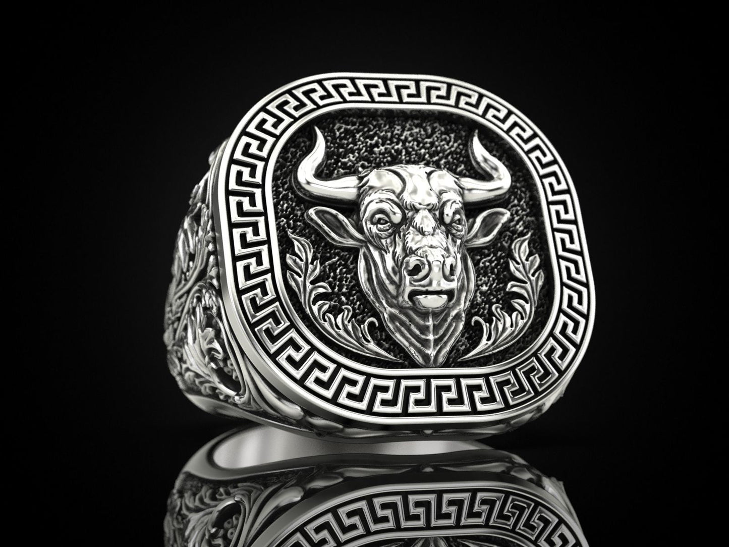 Zyan Gems | Unique Taurus Zodiac Designed Bull Ring |  Sterling Silver Oxidized Ring