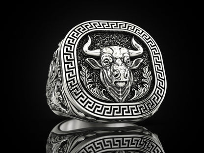 Zyan Gems | Unique Taurus Zodiac Designed Bull Ring |  Sterling Silver Oxidized Ring