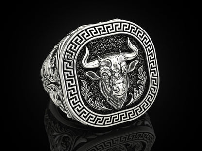 Zyan Gems | Unique Taurus Zodiac Designed Bull Ring |  Sterling Silver Oxidized Ring