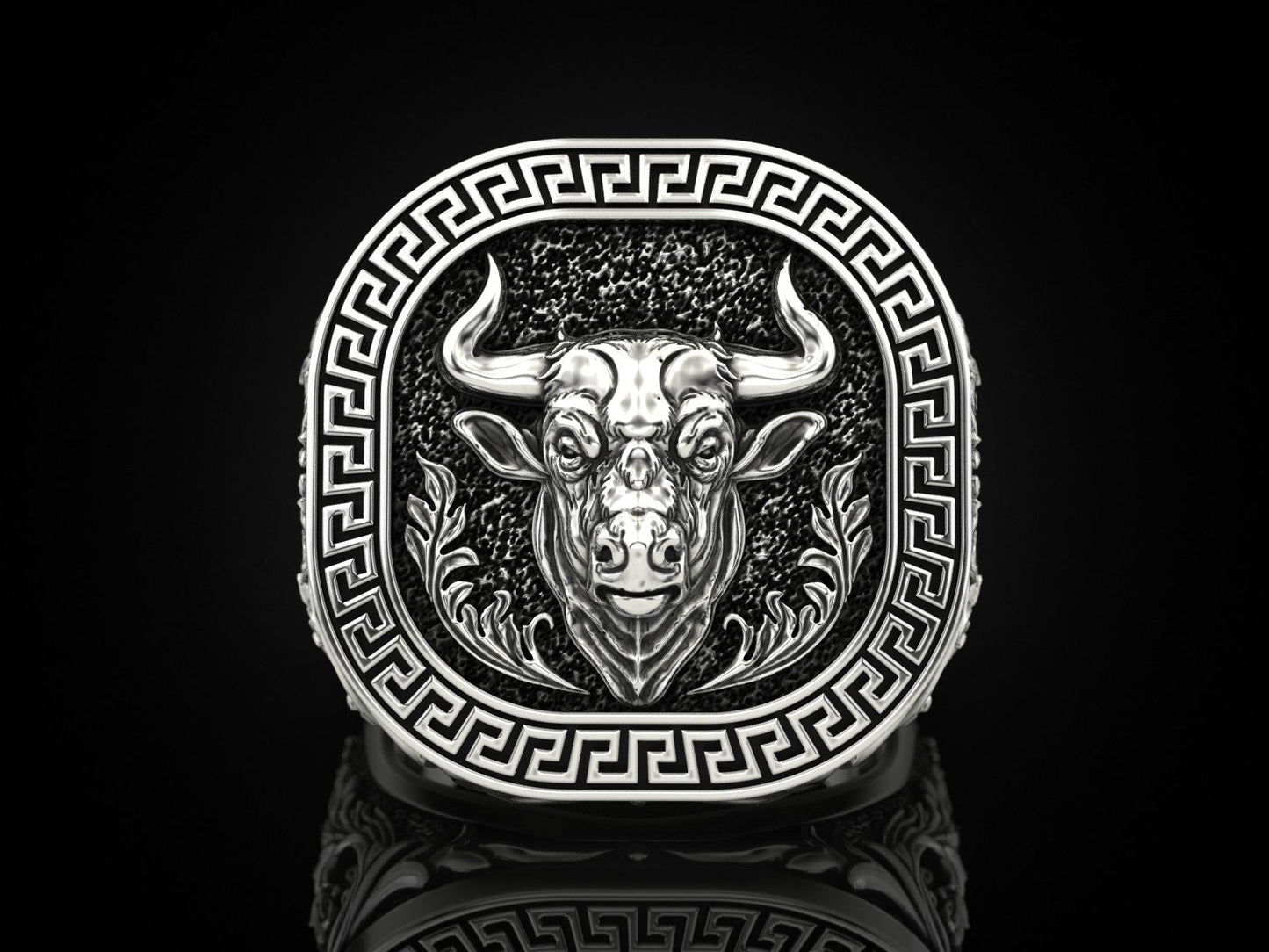 Zyan Gems | Unique Taurus Zodiac Designed Bull Ring |  Sterling Silver Oxidized Ring