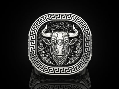 Zyan Gems | Unique Taurus Zodiac Designed Bull Ring |  Sterling Silver Oxidized Ring
