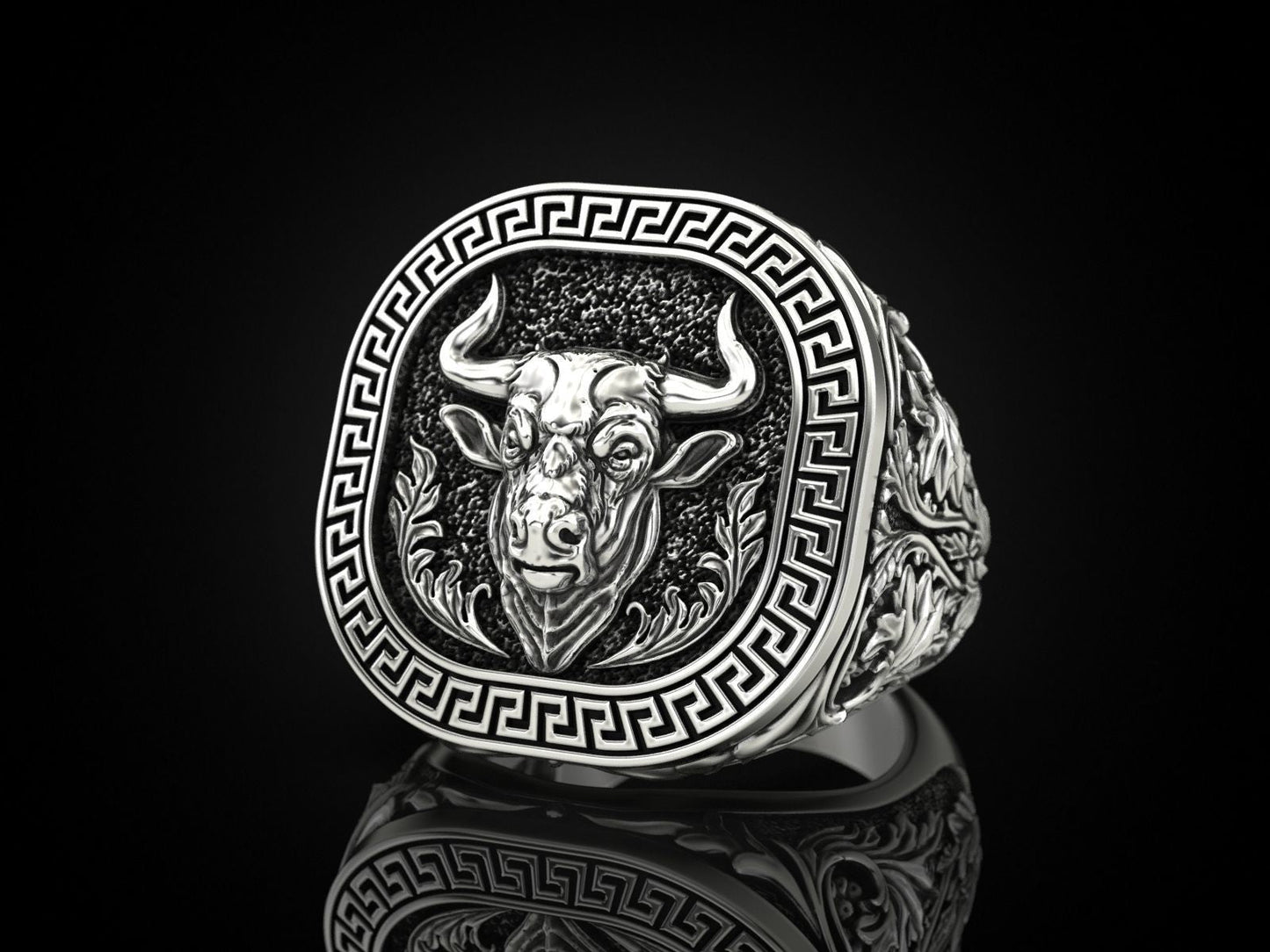 Zyan Gems | Unique Taurus Zodiac Designed Bull Ring |  Sterling Silver Oxidized Ring