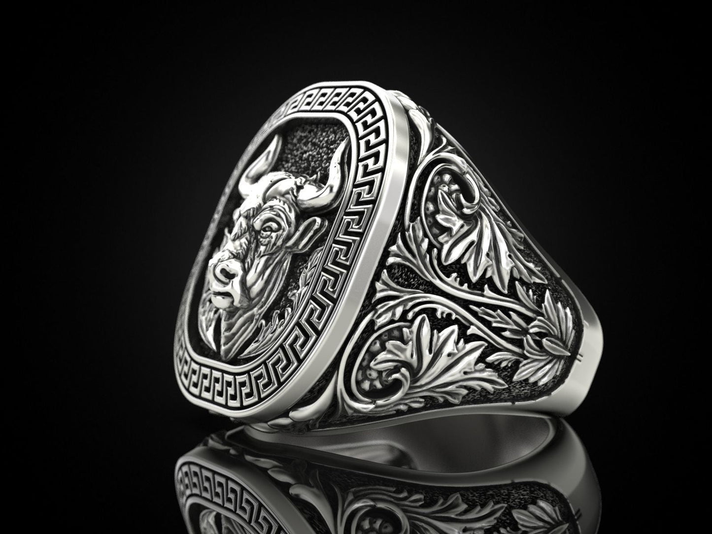 Zyan Gems | Unique Taurus Zodiac Designed Bull Ring |  Sterling Silver Oxidized Ring