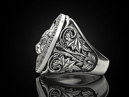 Zyan Gems | Unique Taurus Zodiac Designed Bull Ring |  Sterling Silver Oxidized Ring