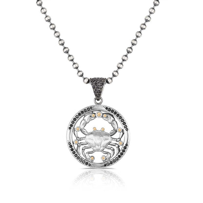 Zyan Gems | Unique Cancer Zodiac Designed Pendant Studded with Black Zircons | Unisex  Sterling Silver Oxidized Pendant