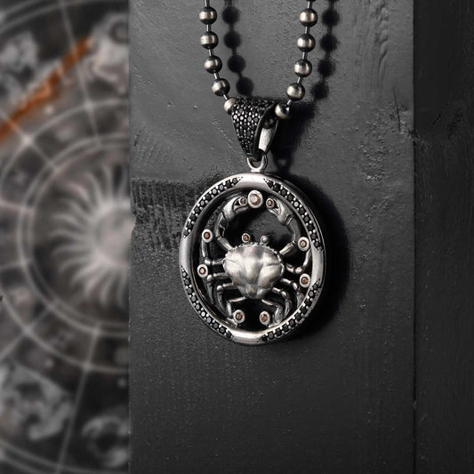Zyan Gems | Unique Cancer Zodiac Designed Pendant Studded with Black Zircons | Unisex  Sterling Silver Oxidized Pendant