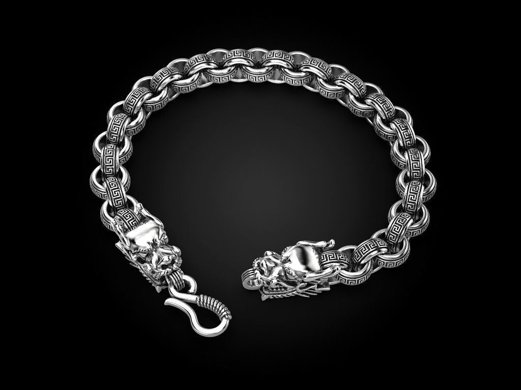 Unique Two Headed Dragon Bracelet for Men |  Sterling Silver Bracelet