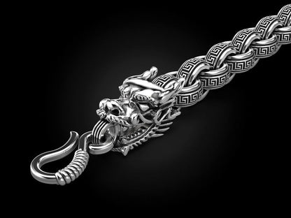 Unique Two Headed Dragon Bracelet for Men |  Sterling Silver Bracelet