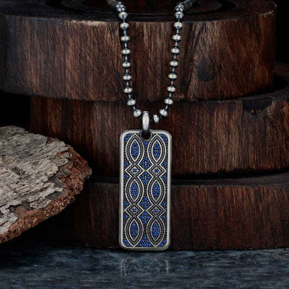 Zyan Gems | Unique Designed Eternity Pendant Studded with Blue Cubic Zirconia for Men |  Sterling Silver Oxidized Pendant