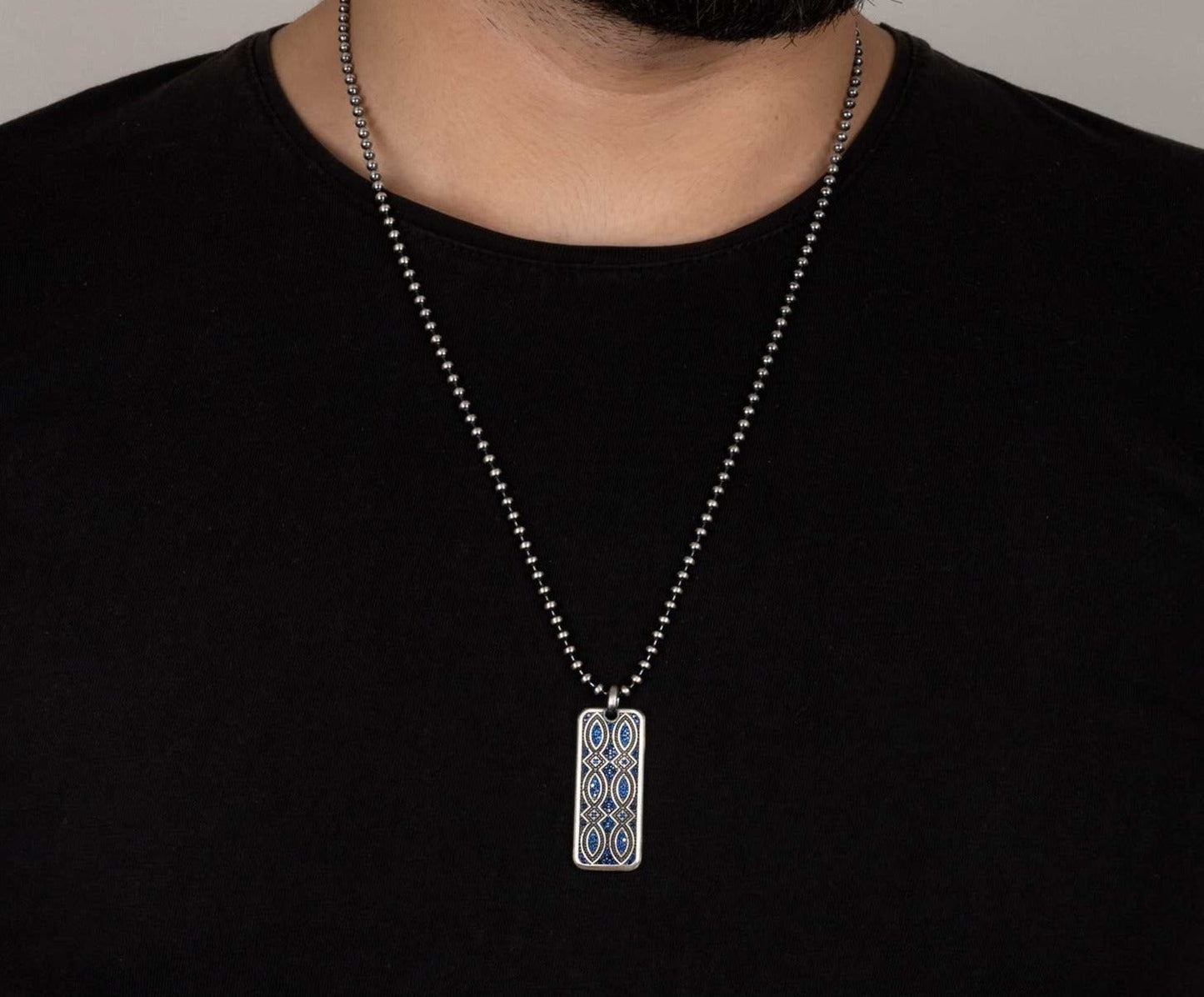 Zyan Gems | Unique Designed Eternity Pendant Studded with Blue Cubic Zirconia for Men |  Sterling Silver Oxidized Pendant