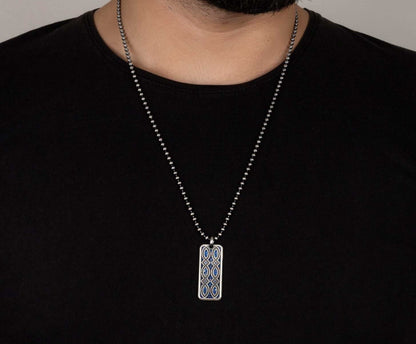 Zyan Gems | Unique Designed Eternity Pendant Studded with Blue Cubic Zirconia for Men |  Sterling Silver Oxidized Pendant