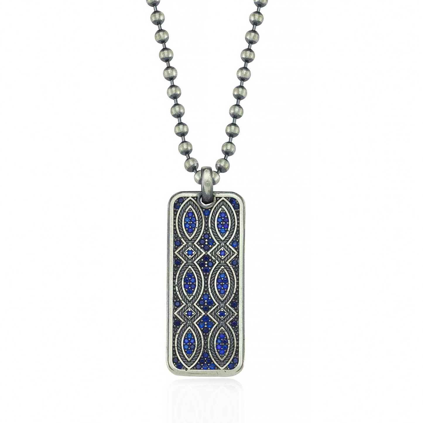 Zyan Gems | Unique Designed Eternity Pendant Studded with Blue Cubic Zirconia for Men |  Sterling Silver Oxidized Pendant