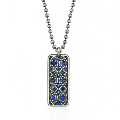 Zyan Gems | Unique Designed Eternity Pendant Studded with Blue Cubic Zirconia for Men |  Sterling Silver Oxidized Pendant