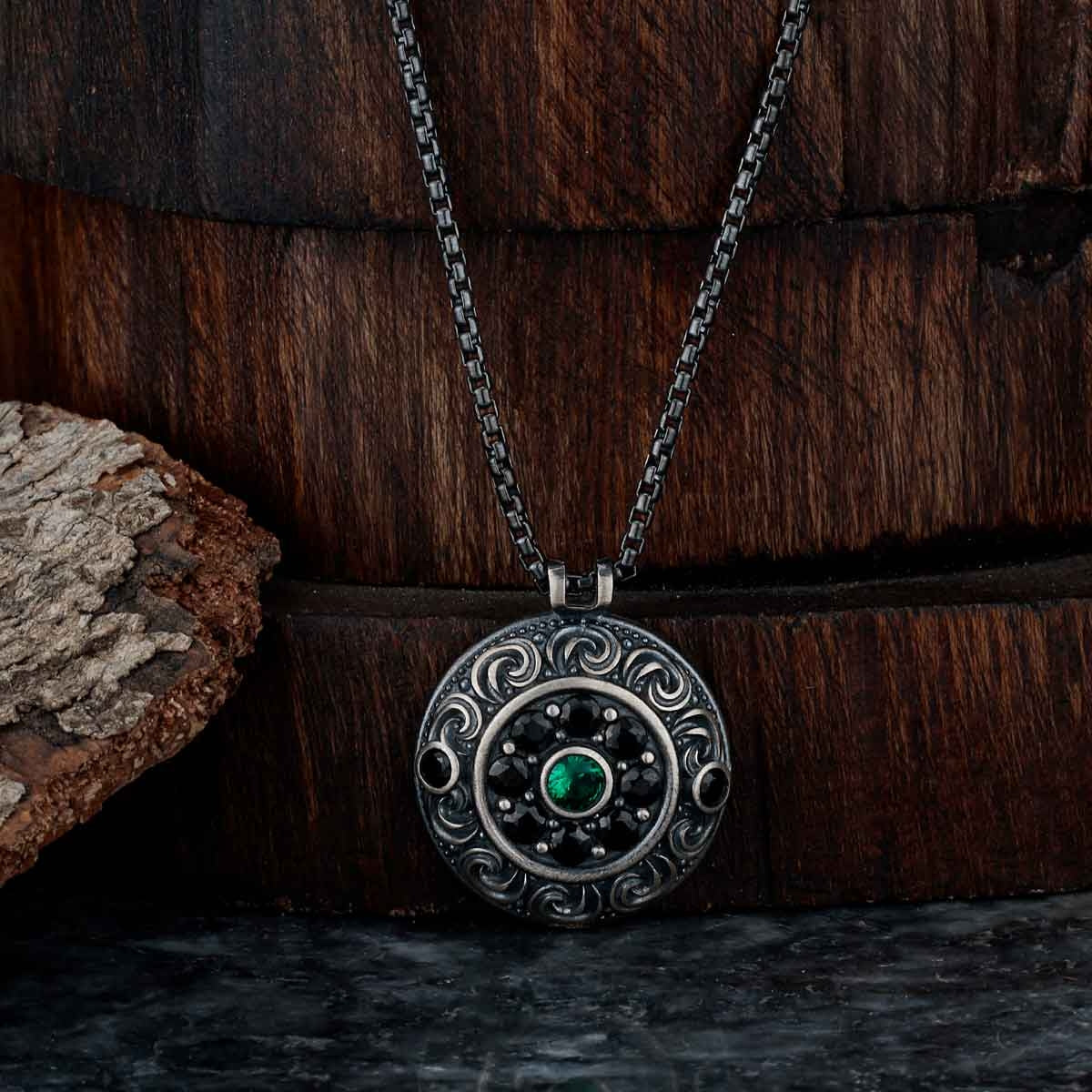 Zyan Gems | Unique Designed Evil Eye Pendant for Men |  Sterling Silver Oxidized Pendant