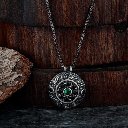 Zyan Gems | Unique Designed Evil Eye Pendant for Men |  Sterling Silver Oxidized Pendant