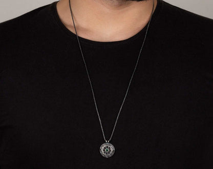 Zyan Gems | Unique Designed Evil Eye Pendant for Men |  Sterling Silver Oxidized Pendant