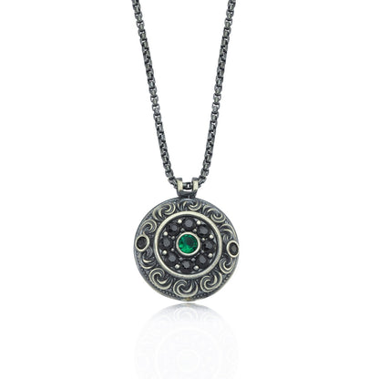 Zyan Gems | Unique Designed Evil Eye Pendant for Men |  Sterling Silver Oxidized Pendant