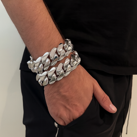 25mm Wide Solid Miami Cuban Link Bracelet |  Sterling Silver Chain