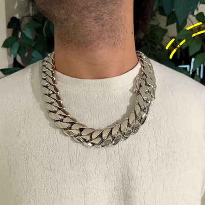 25mm Wide Solid Miami Cuban Link Chain |  Sterling Silver Chain