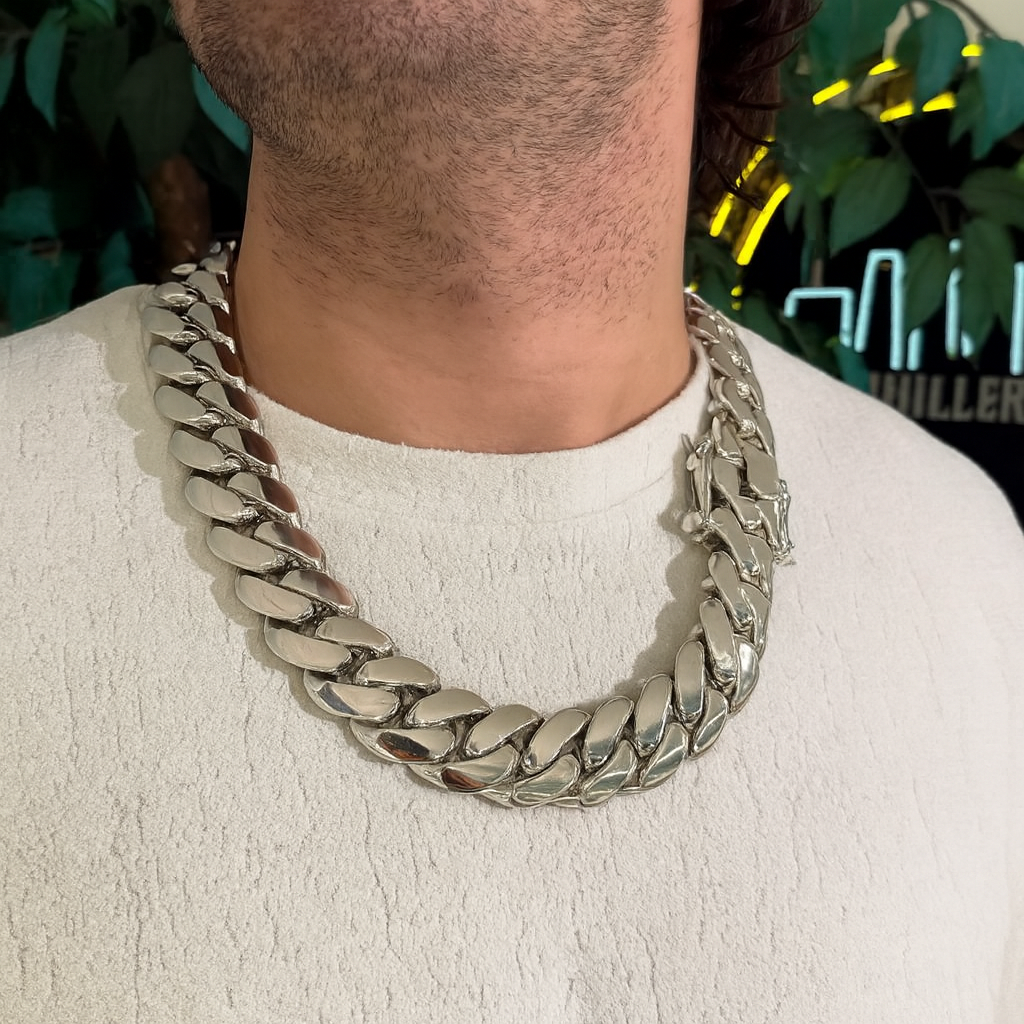 25mm Wide Solid Miami Cuban Link Chain |  Sterling Silver Chain