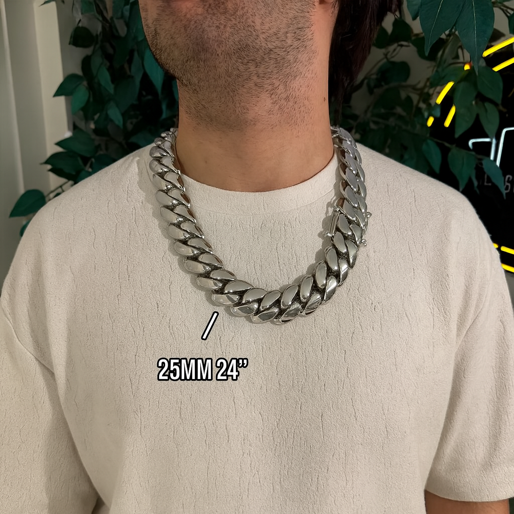 25mm Wide Solid Miami Cuban Link Chain |  Sterling Silver Chain