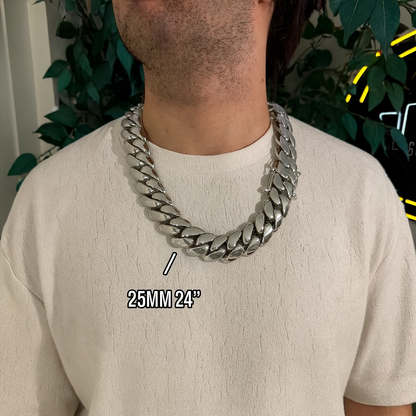 25mm Wide Solid Miami Cuban Link Chain |  Sterling Silver Chain