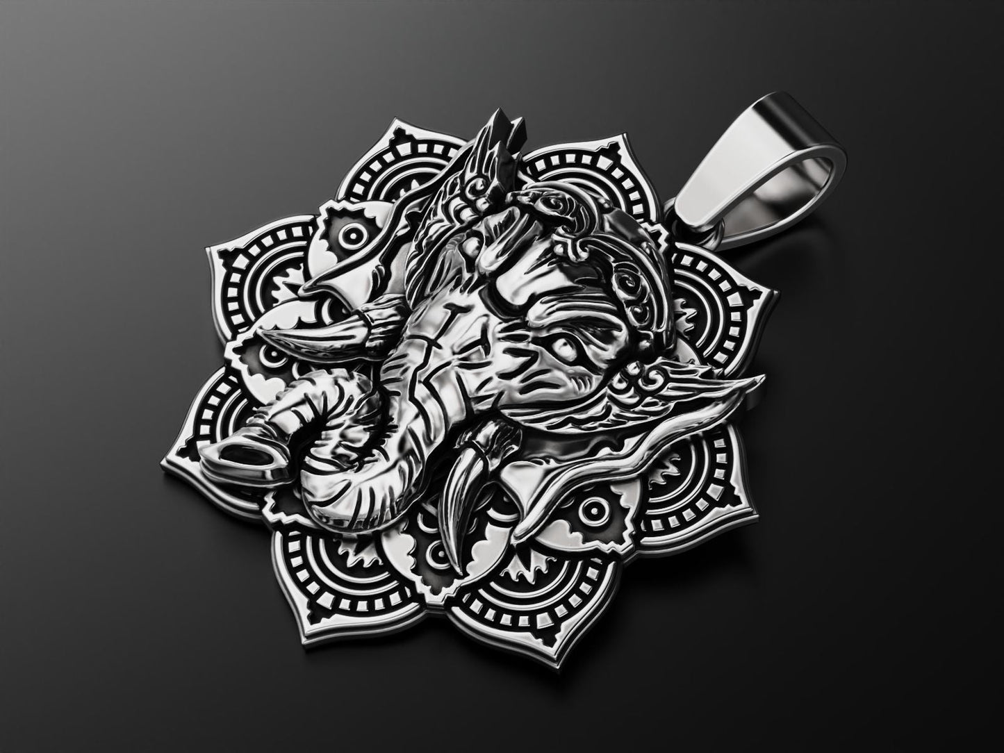 Zyan Gems | Unique Designed Ganesha Pendant |  Sterling Silver Oxidized Pendant