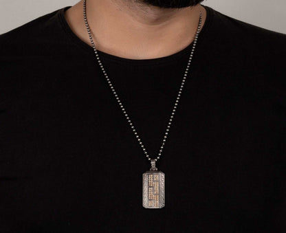Zyan Gems | Unique Greek  Pattern Pendant Adorned with Cubic Zircons for Men |  Sterling Silver Oxidized Pendant