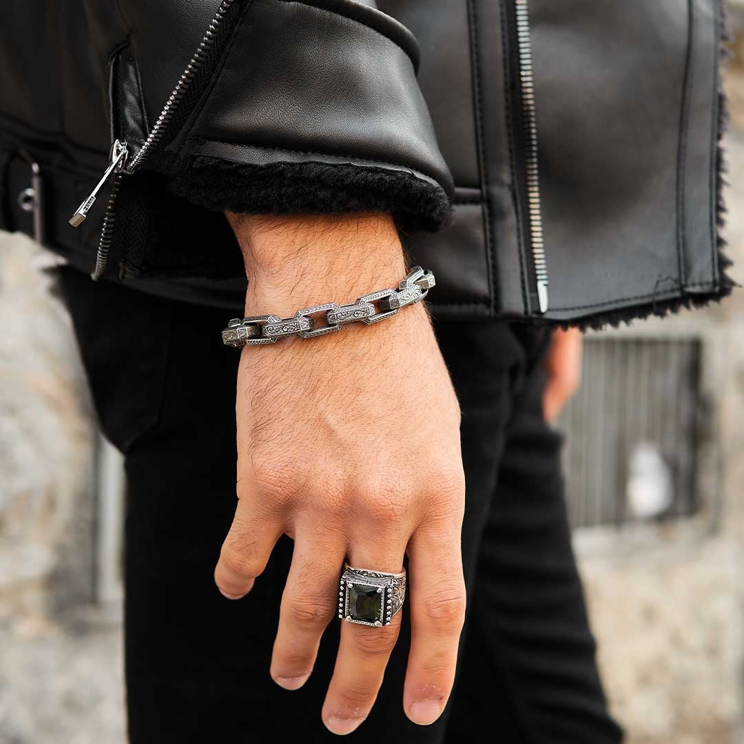 13mm wide, Unique Vintage Artistry Ancient Oxidized Bracelet |  Sterling Silver Bracelet