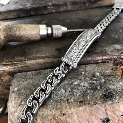 Zyan Gems | Unique Design Engraved Bracelet for Men |  Oxidized Silver Bracelet