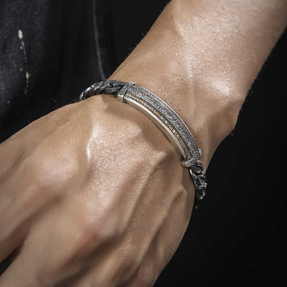 Zyan Gems | Unique Design Engraved Bracelet for Men |  Oxidized Silver Bracelet