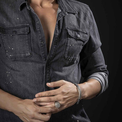 Zyan Gems | Unique Design Engraved Bracelet for Men |  Oxidized Silver Bracelet